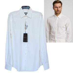 GUCCI DRESS SHIRT MENS FITTED WHITE COTTON w SIGNATURE LOGO BUTTONS sz 39 15.5